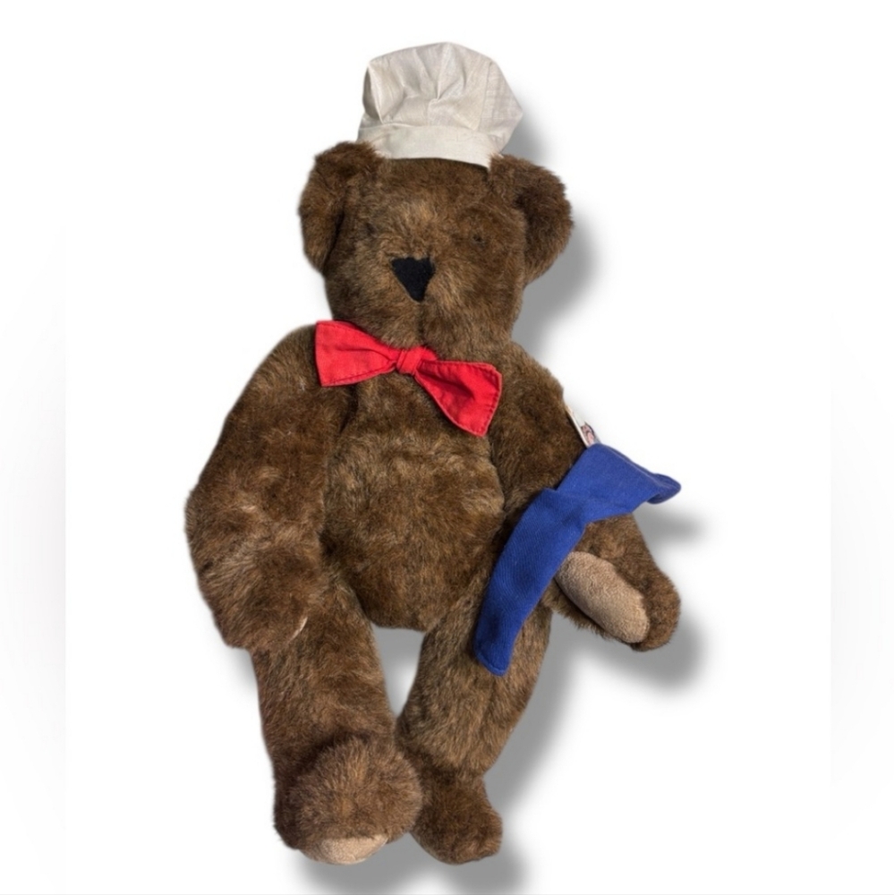 VERMONT TEDDY BEAR CO. 20” Dark Brown Teddy Bear Chef’s Hat & Napkin VINTAGE